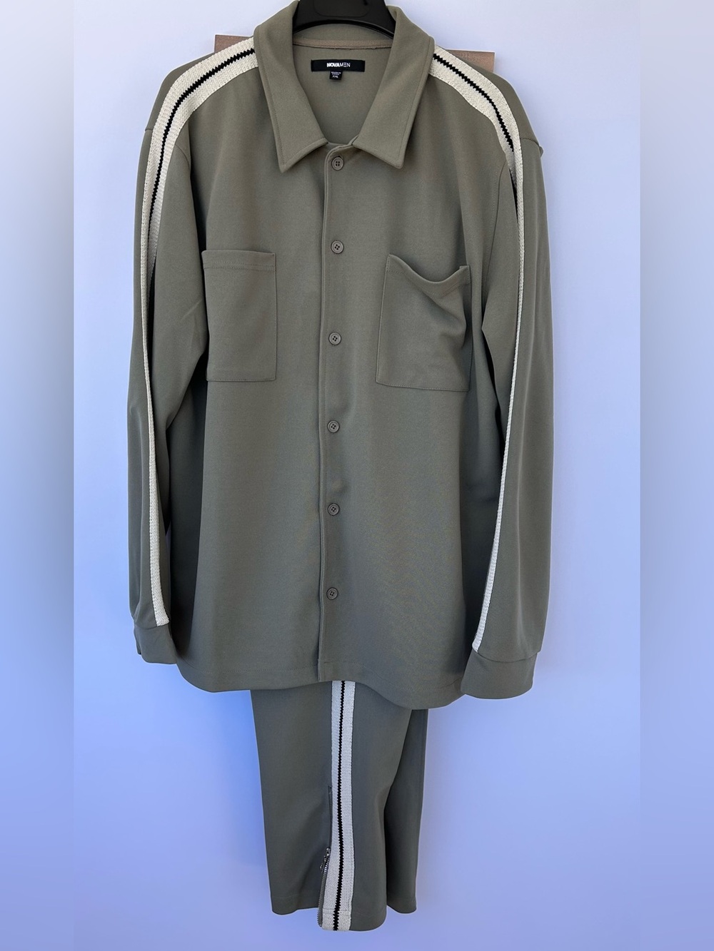 Nova Men by Fashion Nova Men’s Dennis Knit Track Suit Olive Size XXL